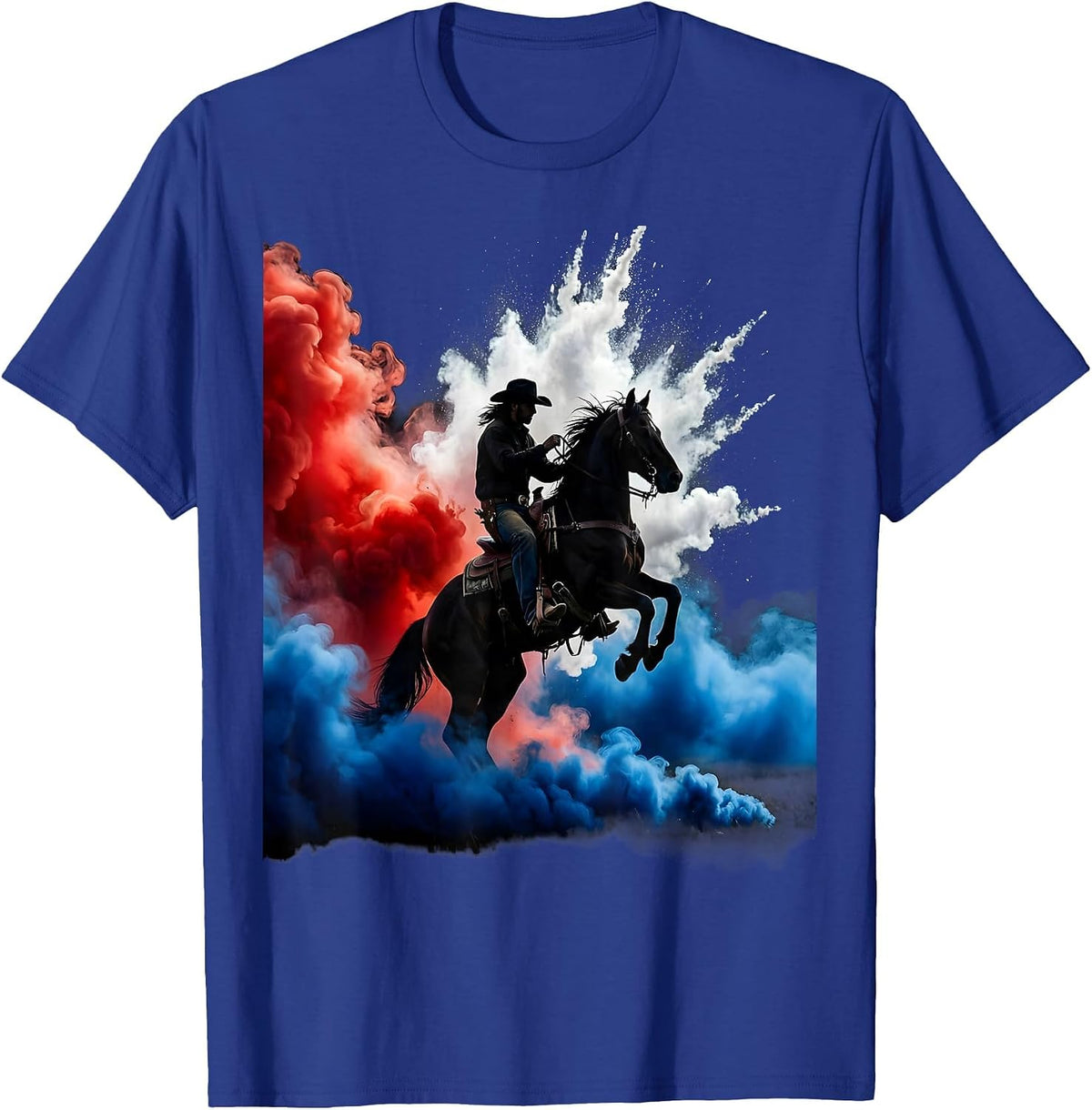 Cowboy Riding Horse American Plains Sunset T-Shirt - Royal Blue