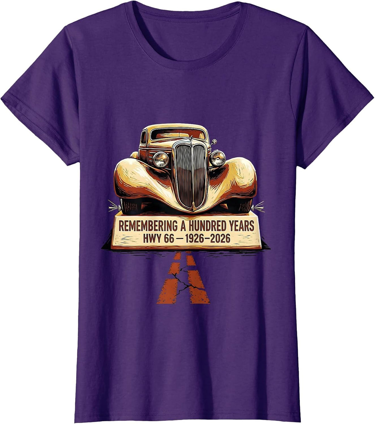 Women's Remembering A Hundred Years Hwy 66 Vintage T-Shirt - Purple