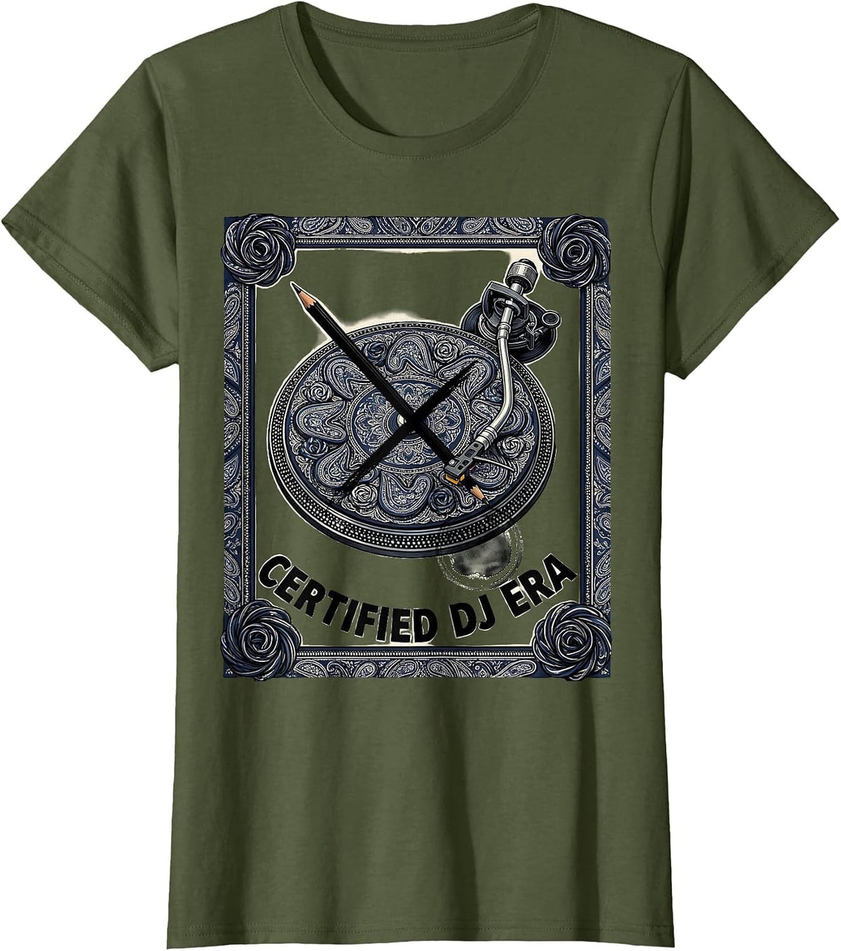 Women's Certified DJ Era Retro Hip-Hop Golden Era Music Fan T-Shirt - Olive Green