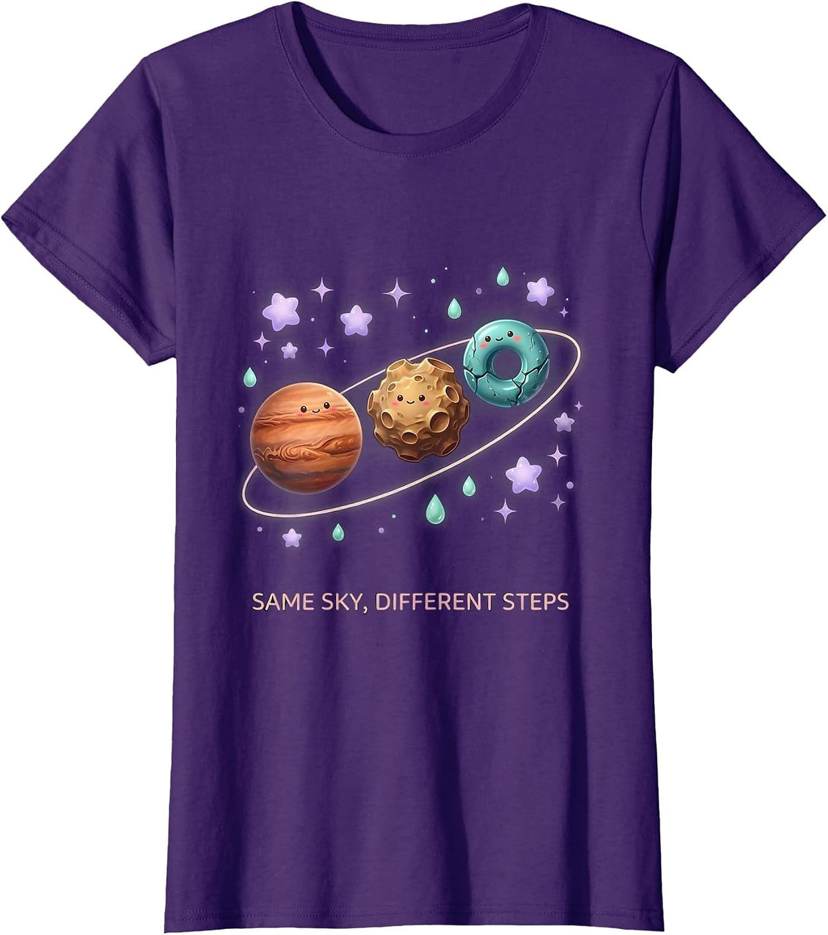 Women's Same Sky Different Steps Cute Kawaii Neurodiverse Universe T-Shirt - Purple
