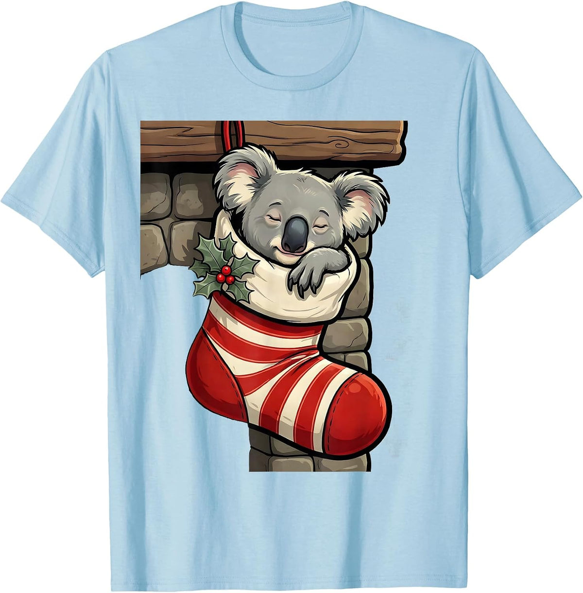 Men's Koala In Christmas Stocking Cartoon Funny Novelty T-Shirt - Baby Blue