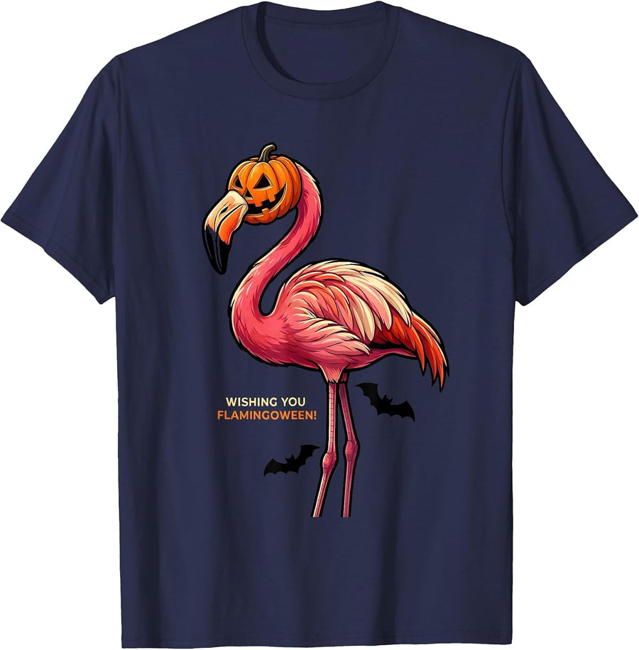 Wishing You Flamingoween! Funny Flamingo Halloween Costume T-Shirt - Navy Blue