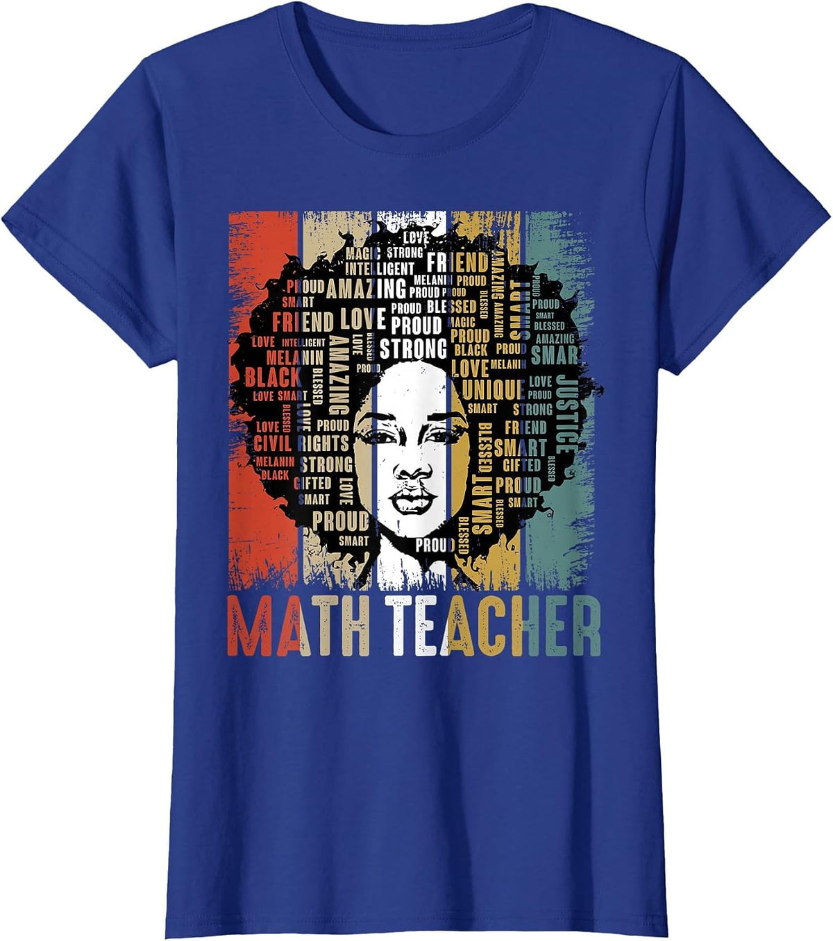 Math Teacher Afro African American Women Black History Month T-Shirt - Royal Blue