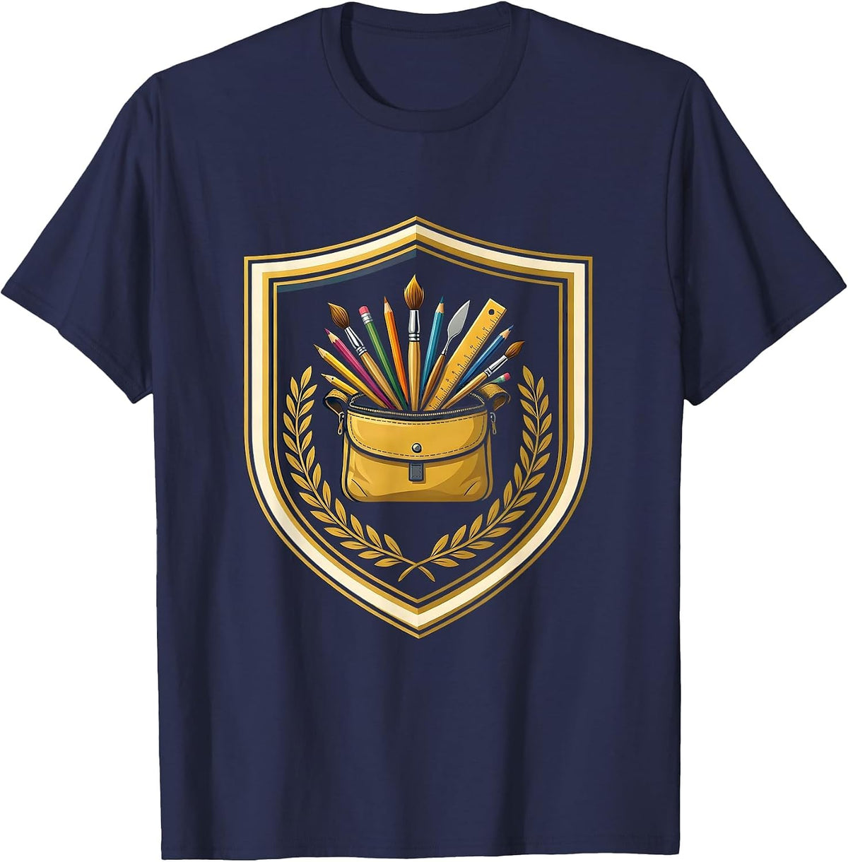 Men's Art Teacher Colorful Supply Bag Graphic T-Shirt - Navy Blue