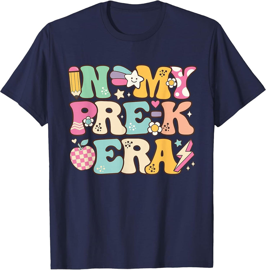 in My Pre-K Era Girl Back to School Cute Preschool Teacher T-Shirt - Navy Blue