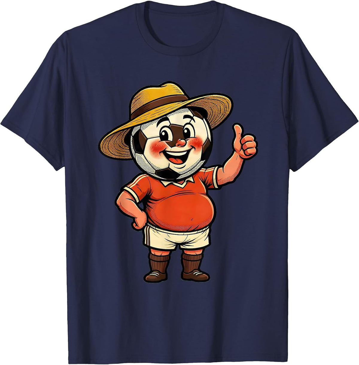 Men's Soccer Dad Sunburned Wide Brim Hat Illustration T-Shirt - Navy Blue
