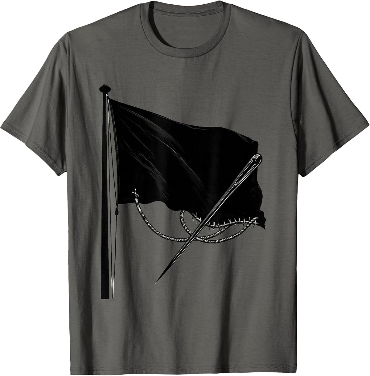 Hand-Sewn Flag Needle and Thread Illustration T-Shirt - Asphalt Grey