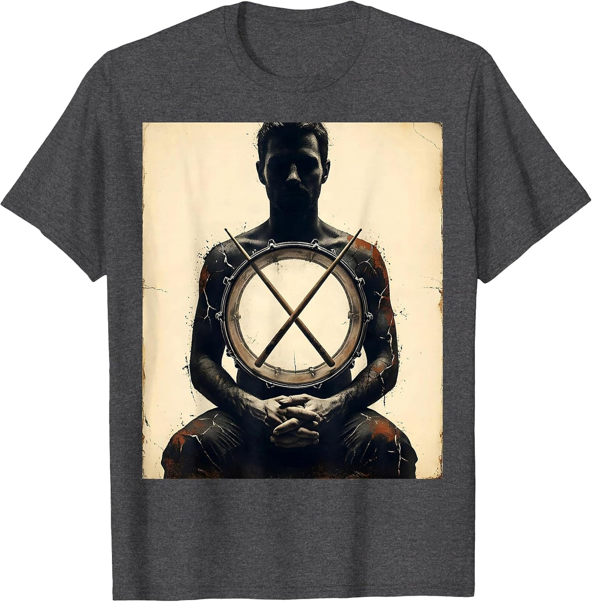 Men's Drummer Bass Drum Distressed Percussionist Humor T-Shirt - Dark Heather Grey