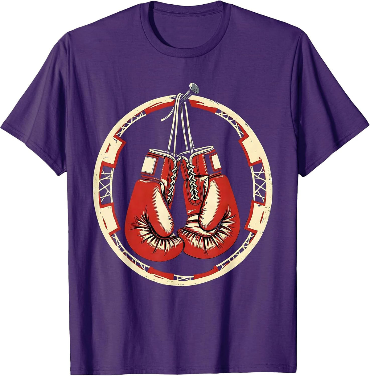 Vintage Boxing Gloves Hanging From Nail Graphic T-Shirt - Purple