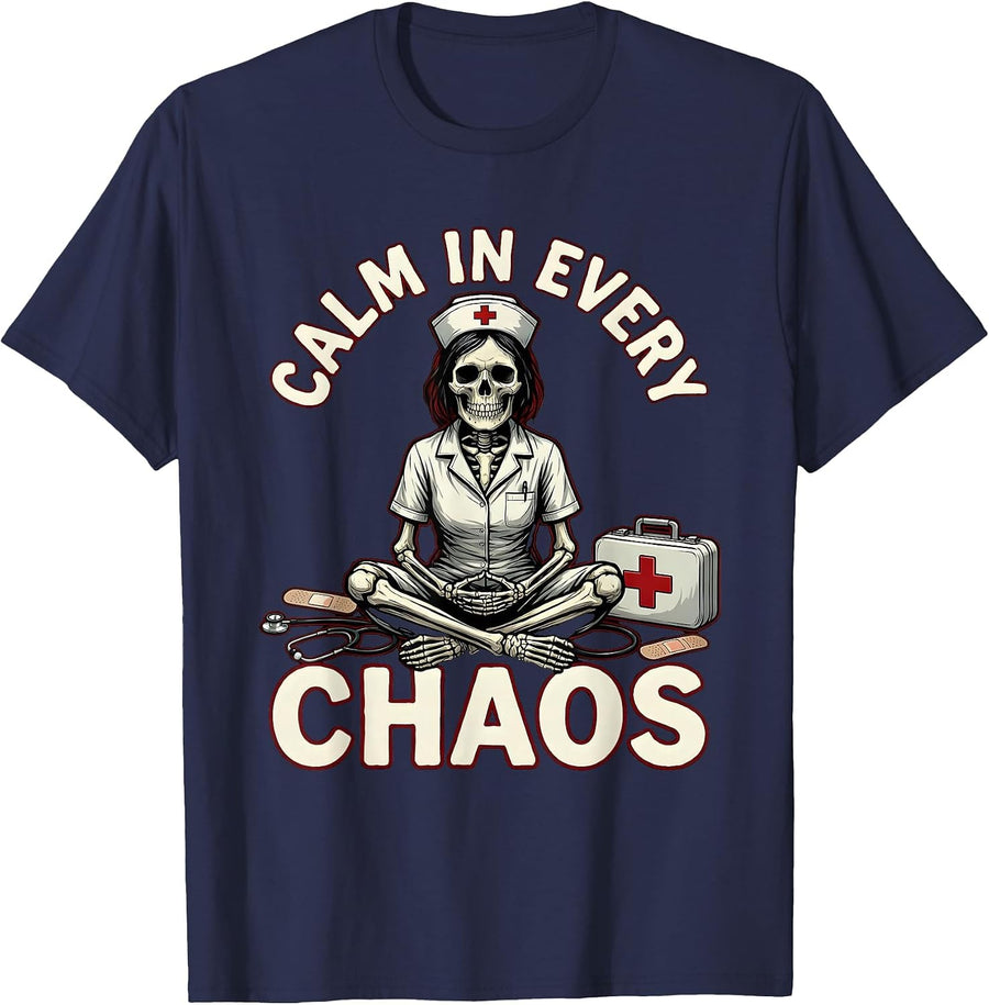 Calm In Every Chaos School Nurse Design T-Shirt - Navy Blue