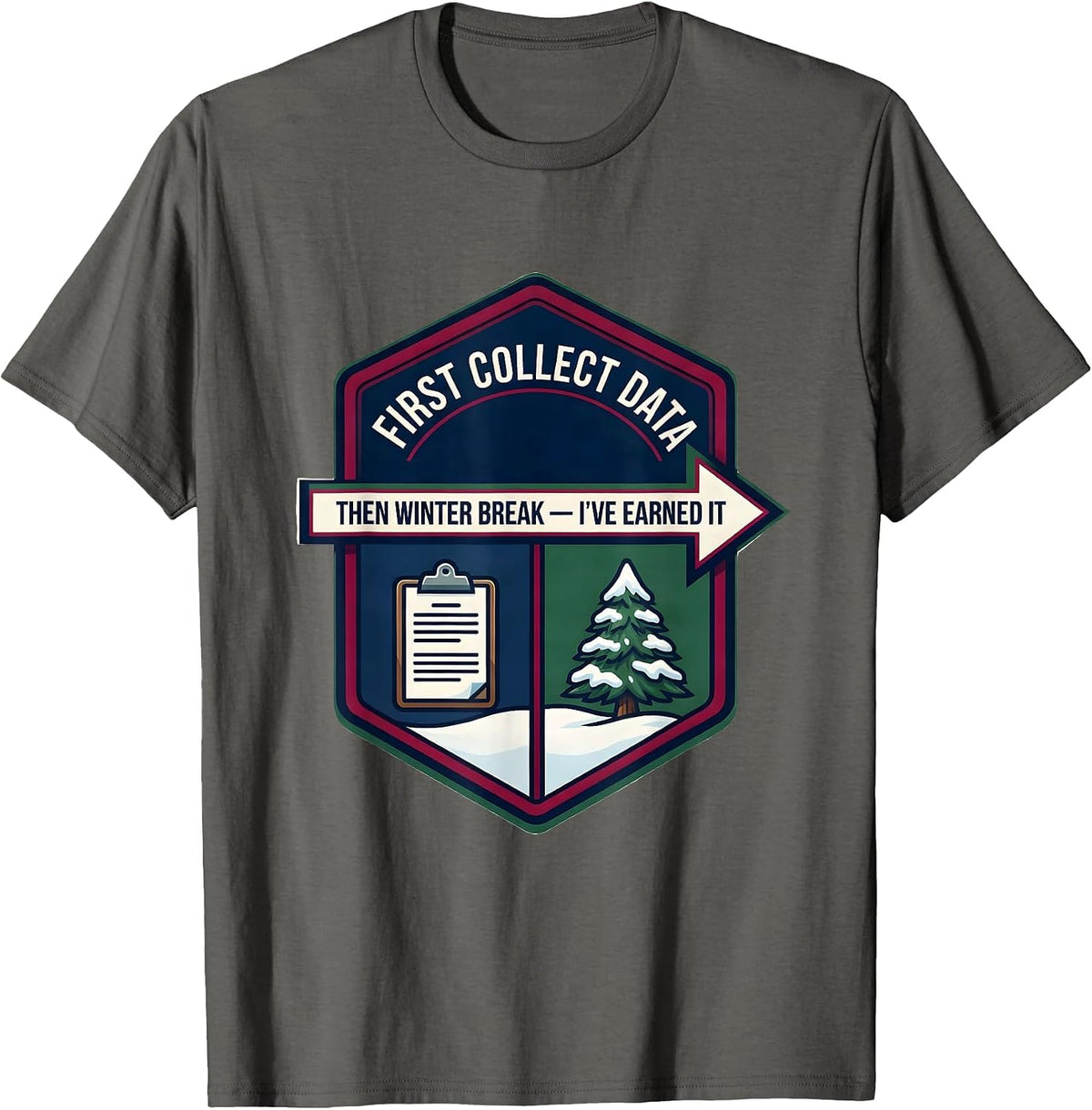 Men's First Collect Data Then Winter Break I've Earned It Teacher T-Shirt - Asphalt Grey