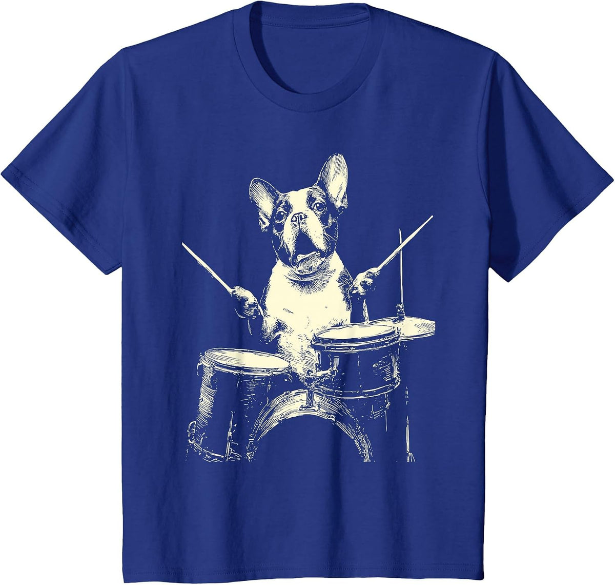 Cute Boston Terrier Playing Drums Funny Music Dog Drummer T-Shirt - Royal Blue