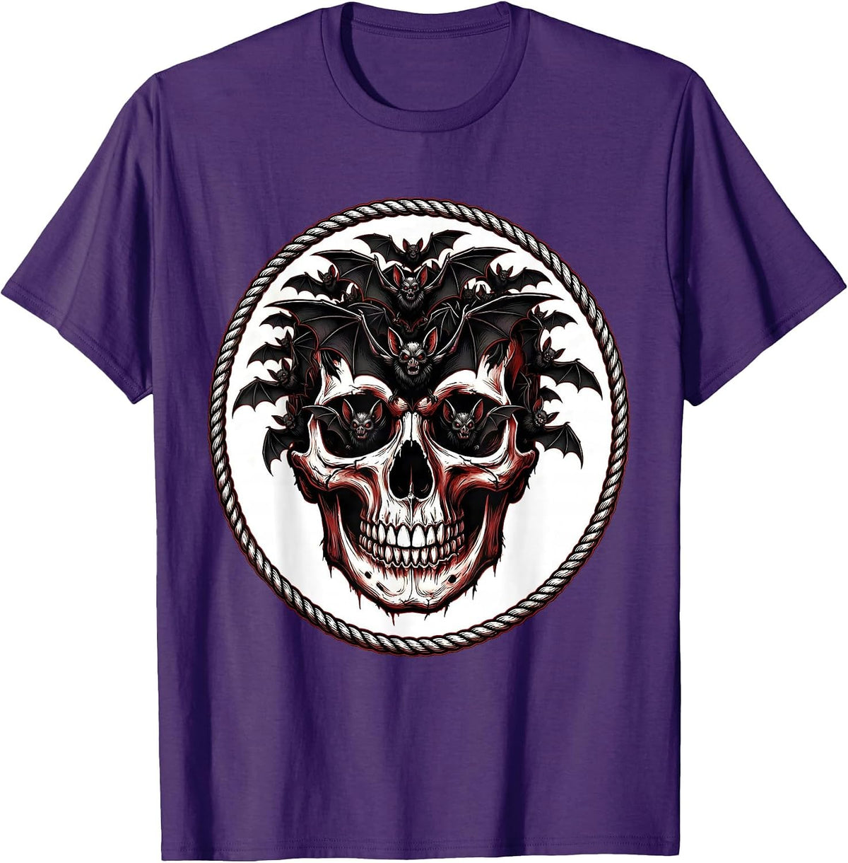 Men's Bat Swarm Skull Heavy Metal Graphic T-Shirt - Purple