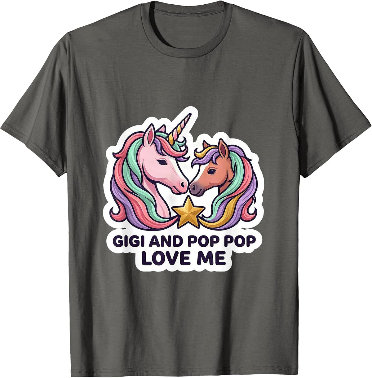 Men's Gigi And Pop Pop Love Me Sentimental Unicorn Grandchild Gift T-Shirt - Asphalt Grey