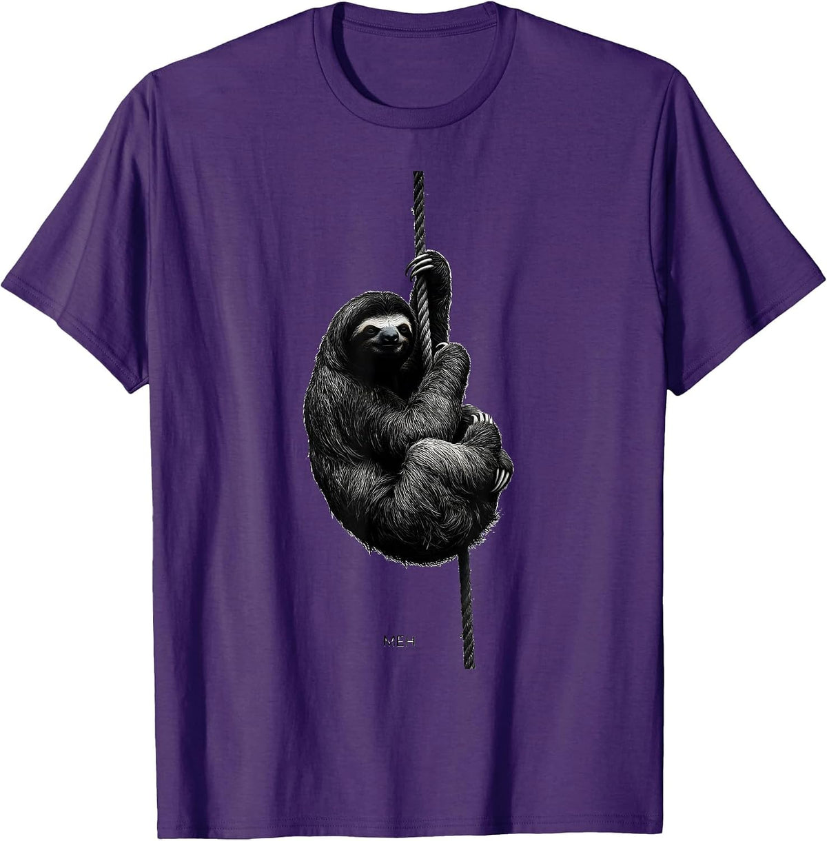 Men's Meh Funny Sloth Lover Lazy Humor Animal Affinity T-Shirt - Purple