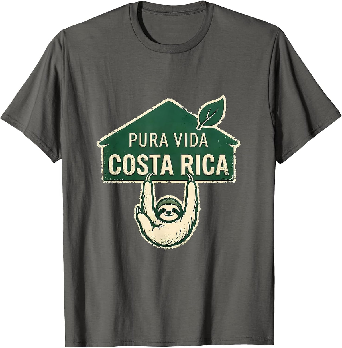 Men's Pura Vida Costa Rica Rubber Stamp Sloth Rainforest Souvenir T-Shirt - Asphalt Grey