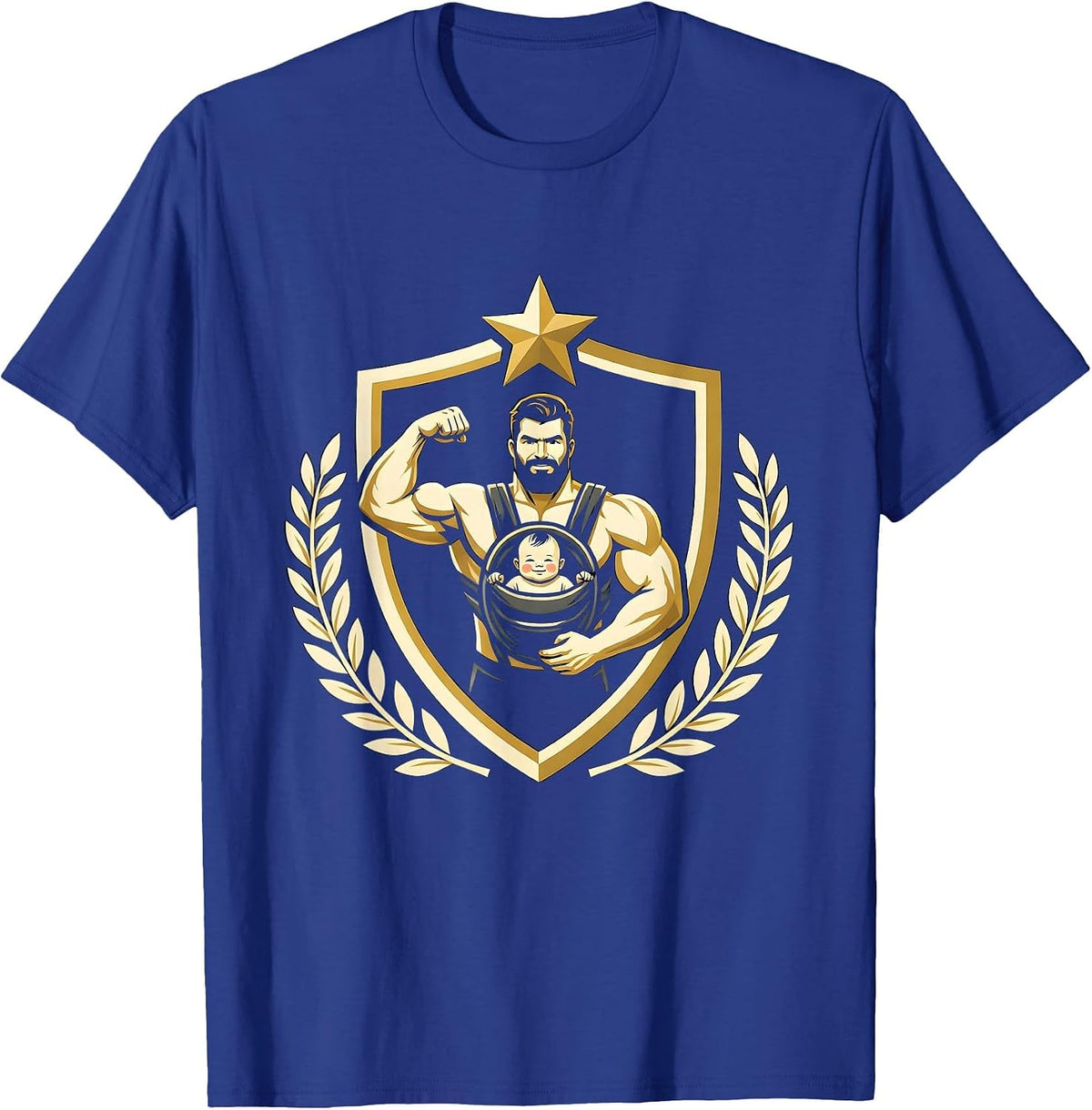 Dad Baby Carrier Bicep Curl Funny Workout Graphic T-Shirt - Royal Blue