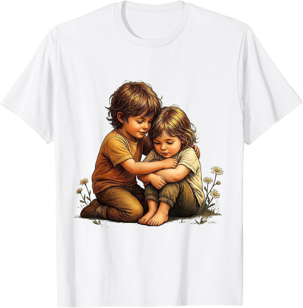 Men's Kindness in Action Child Comforting Friend Design T-Shirt - White
