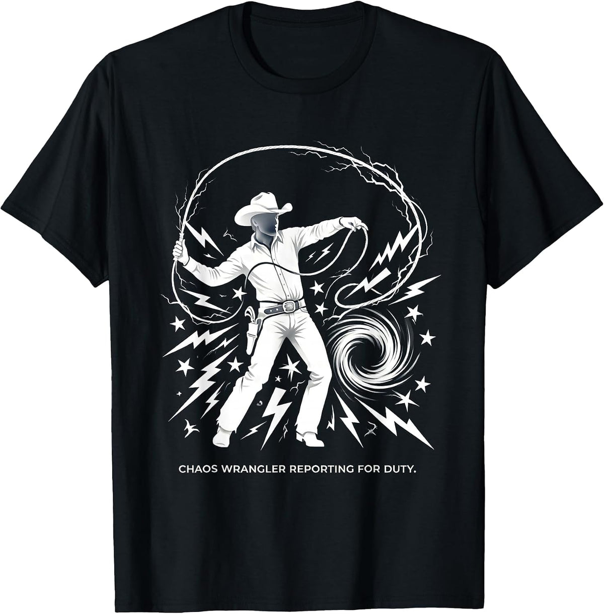 Men's Chaos Wrangler Reporting For Duty Design T-Shirt - Black