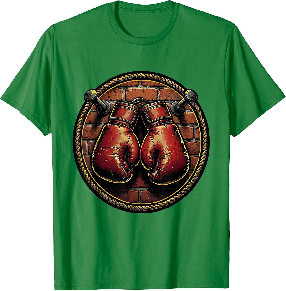 Men's Retired Boxing Gloves Nailed to Brick Wall T-Shirt - Kelly Green