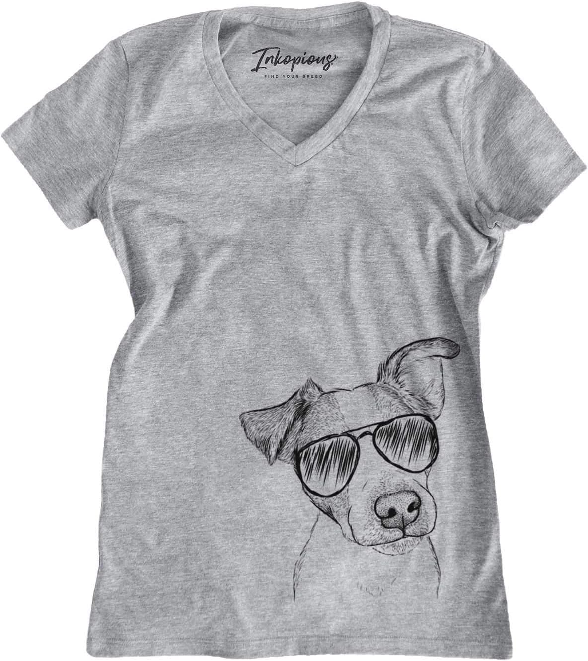 Aviator Bosse the Jack Russell Terrier Dog Triblend T-Shirt - Grey V-neck