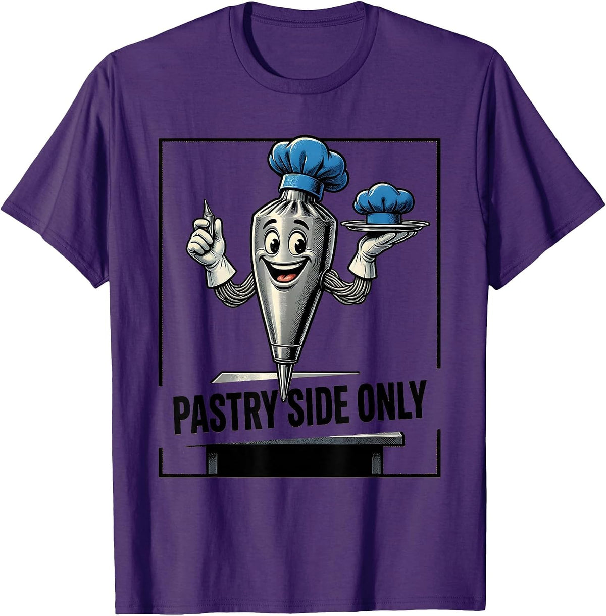 Pastry Side Only Retro Cartoon Chef Kitchen Staff Humor T-Shirt - Purple