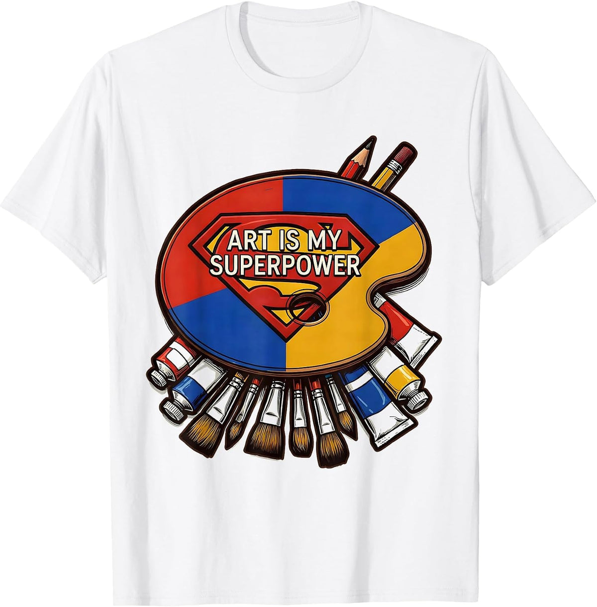 Men's Art Is My Superpower Art Teacher Design T-Shirt - White