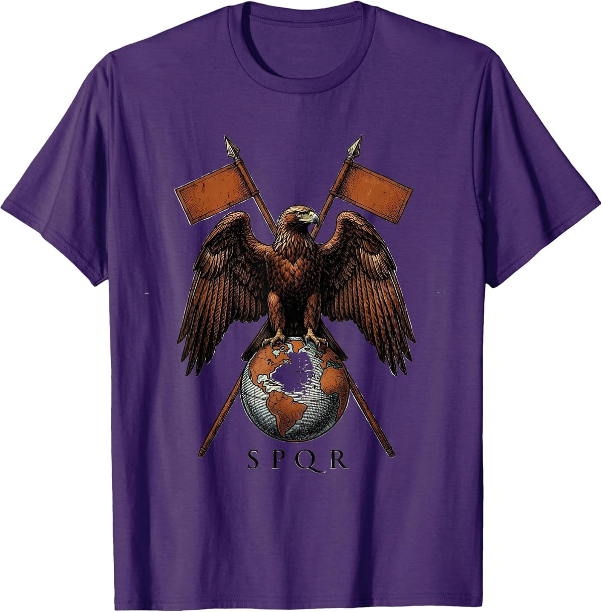 Men's SPQR Vintage Roman Eagle Distressed Meme History Teacher T-Shirt - Purple