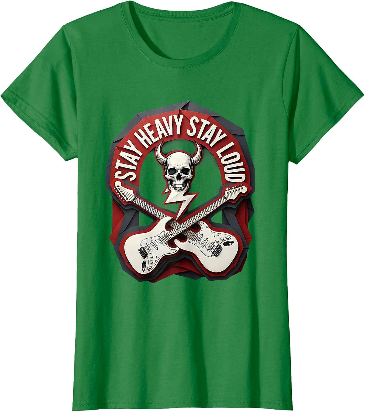 Stay Heavy Stay Loud Metal Music Design T-Shirt - Kelly Green