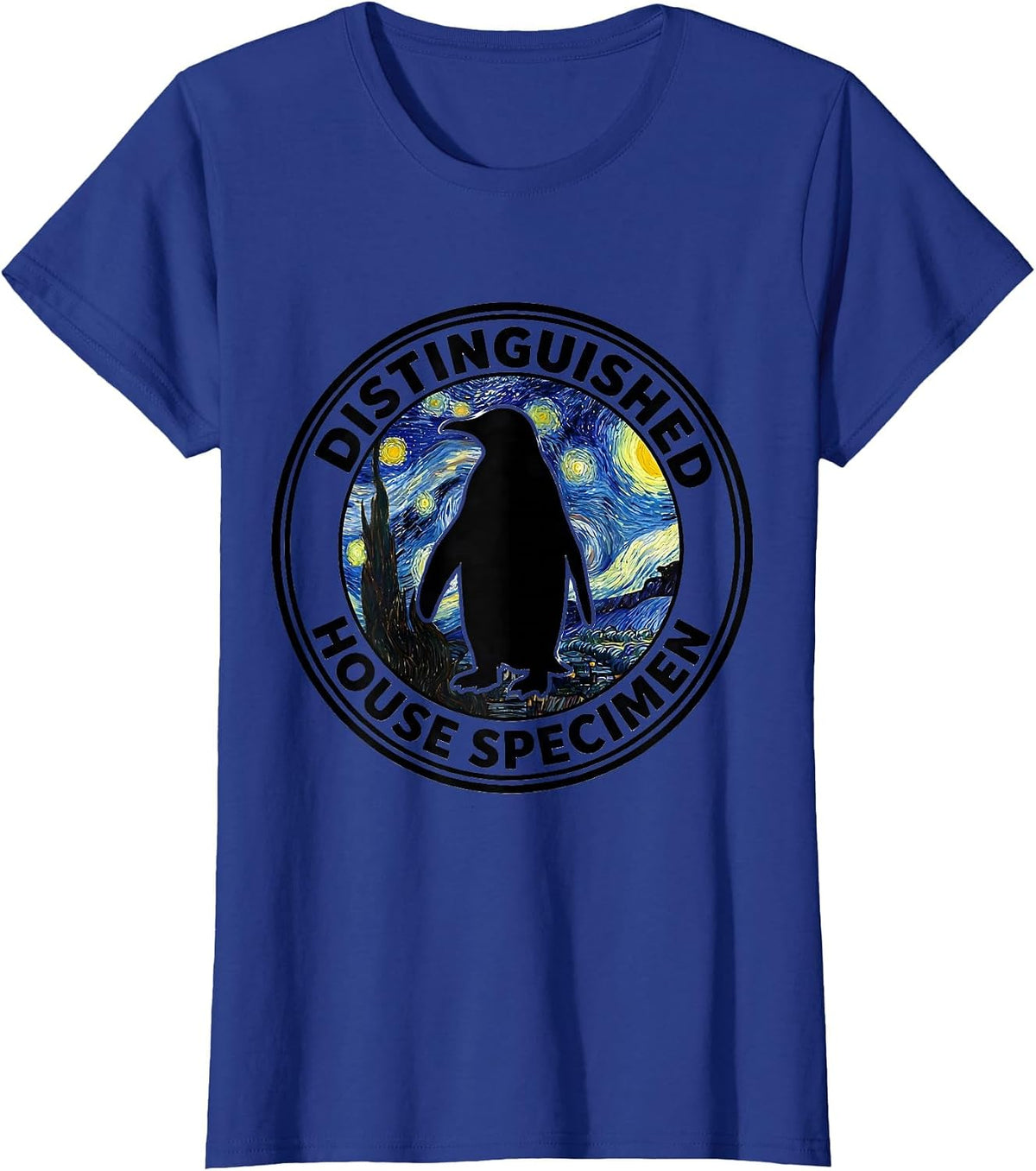 Women's Distinguished House Specimen Silhouette Funny Van Gogh Art T-Shirt - Royal Blue