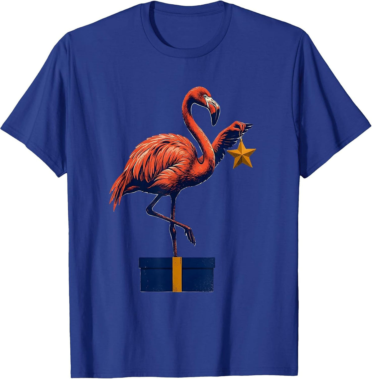 One-Legged Flamingo Wood Type Letterpress Funny Flamingo T-Shirt - Royal Blue