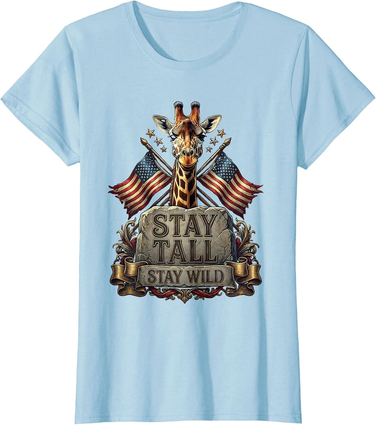 Stay Tall Stay Wild Giraffe Nature Design T-Shirt - Baby Blue