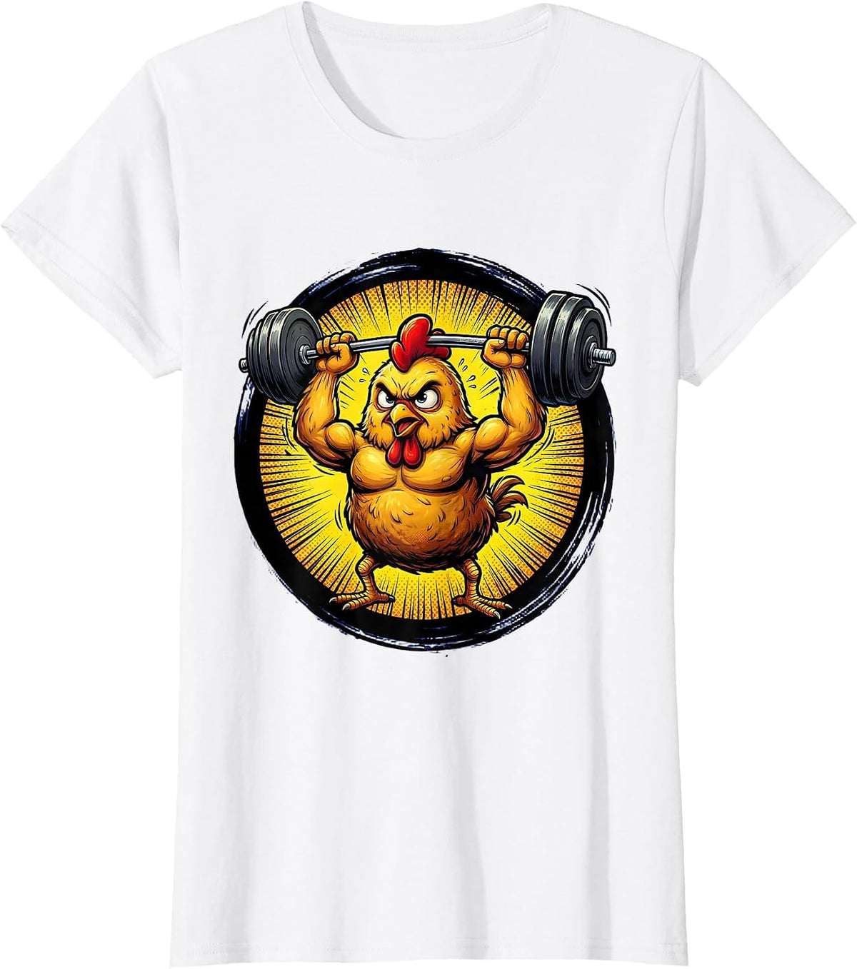 Chicken Nugget Lifting Weights Funny Gym Art T-Shirt - White