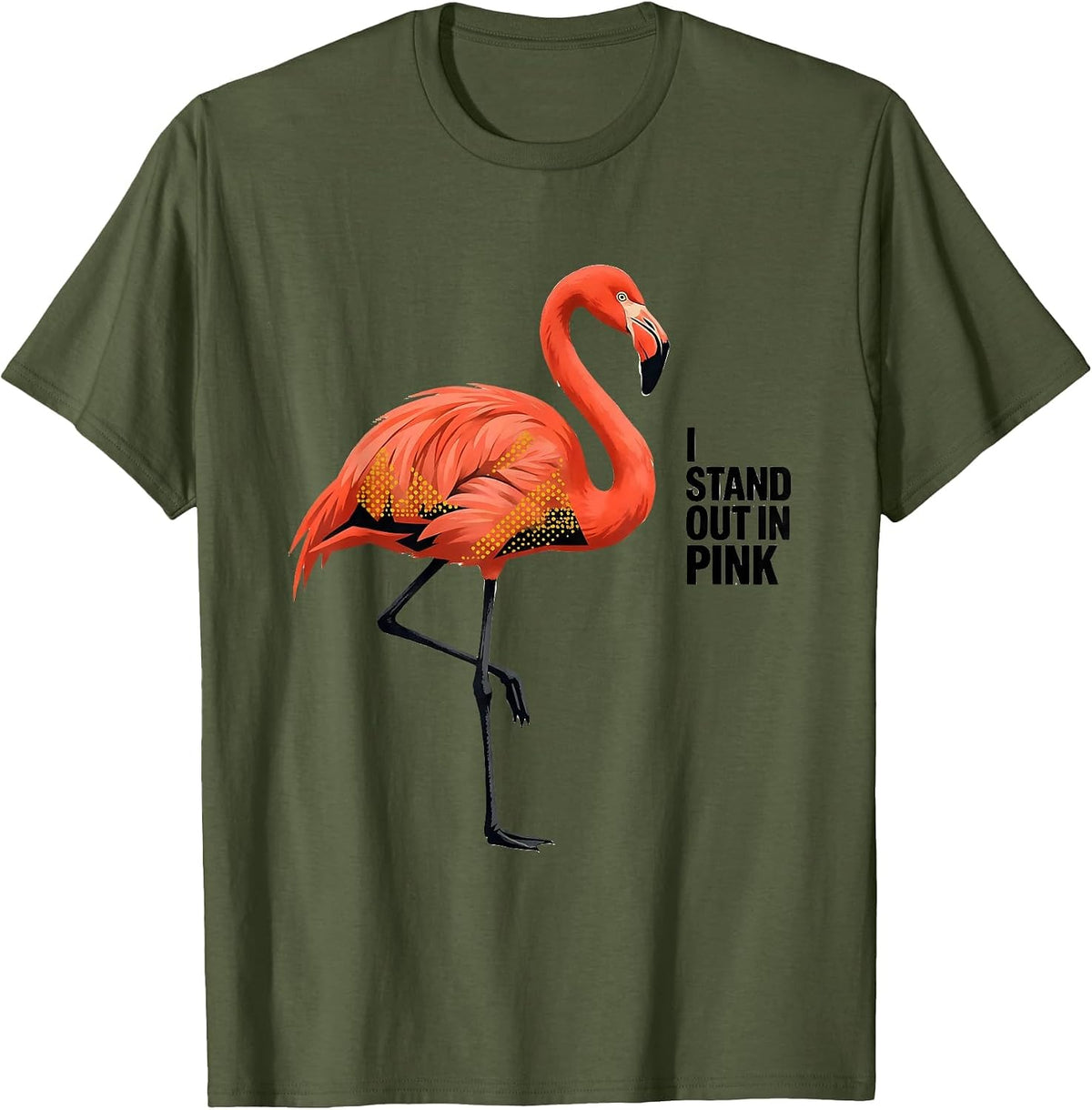 I Stand Out In Pink Midcentury Modern Flamingo Lover Humor T-Shirt - Olive Green
