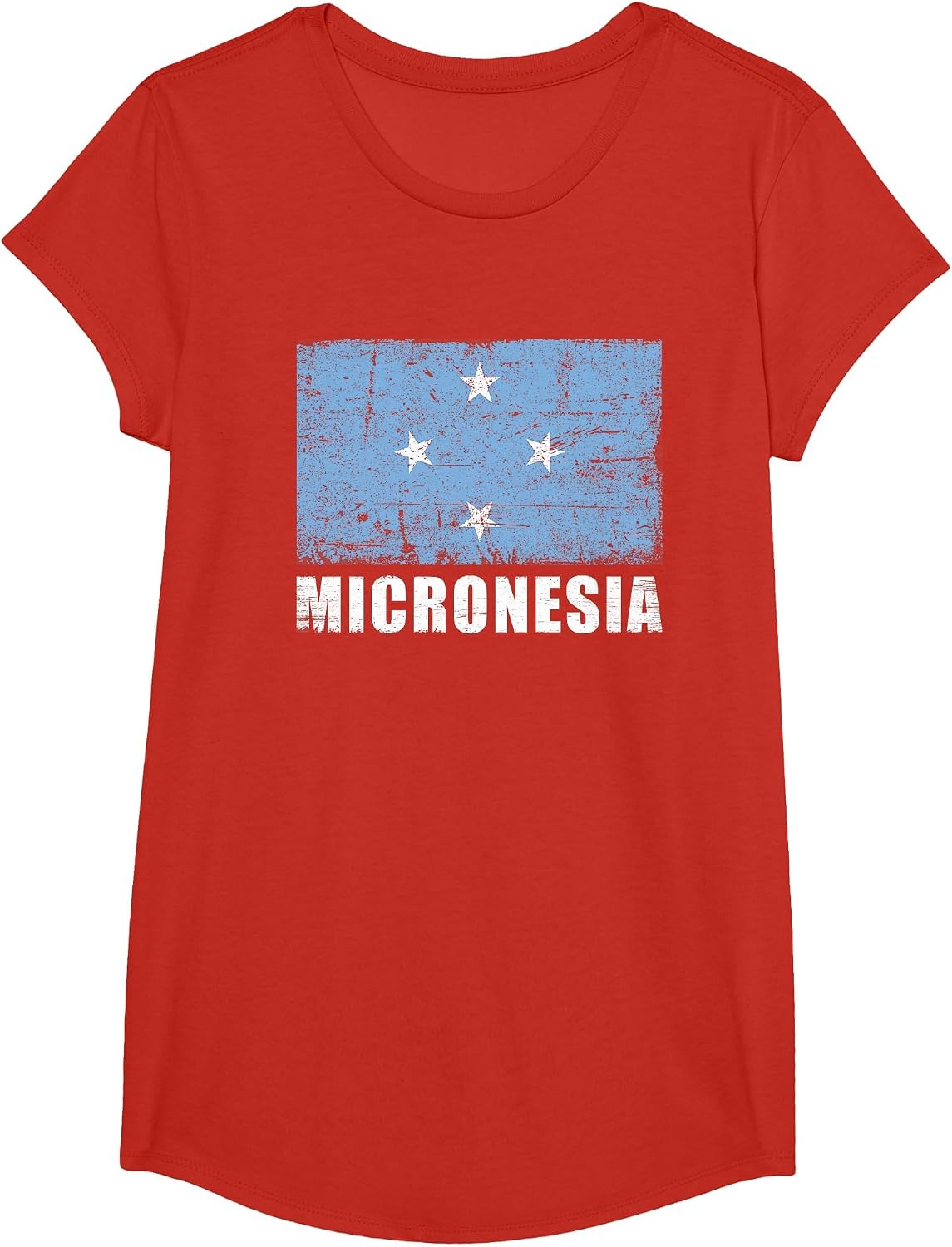 Micronesia Flag Design Grunge Country Flag Micronesia T-Shirt - Girls Red