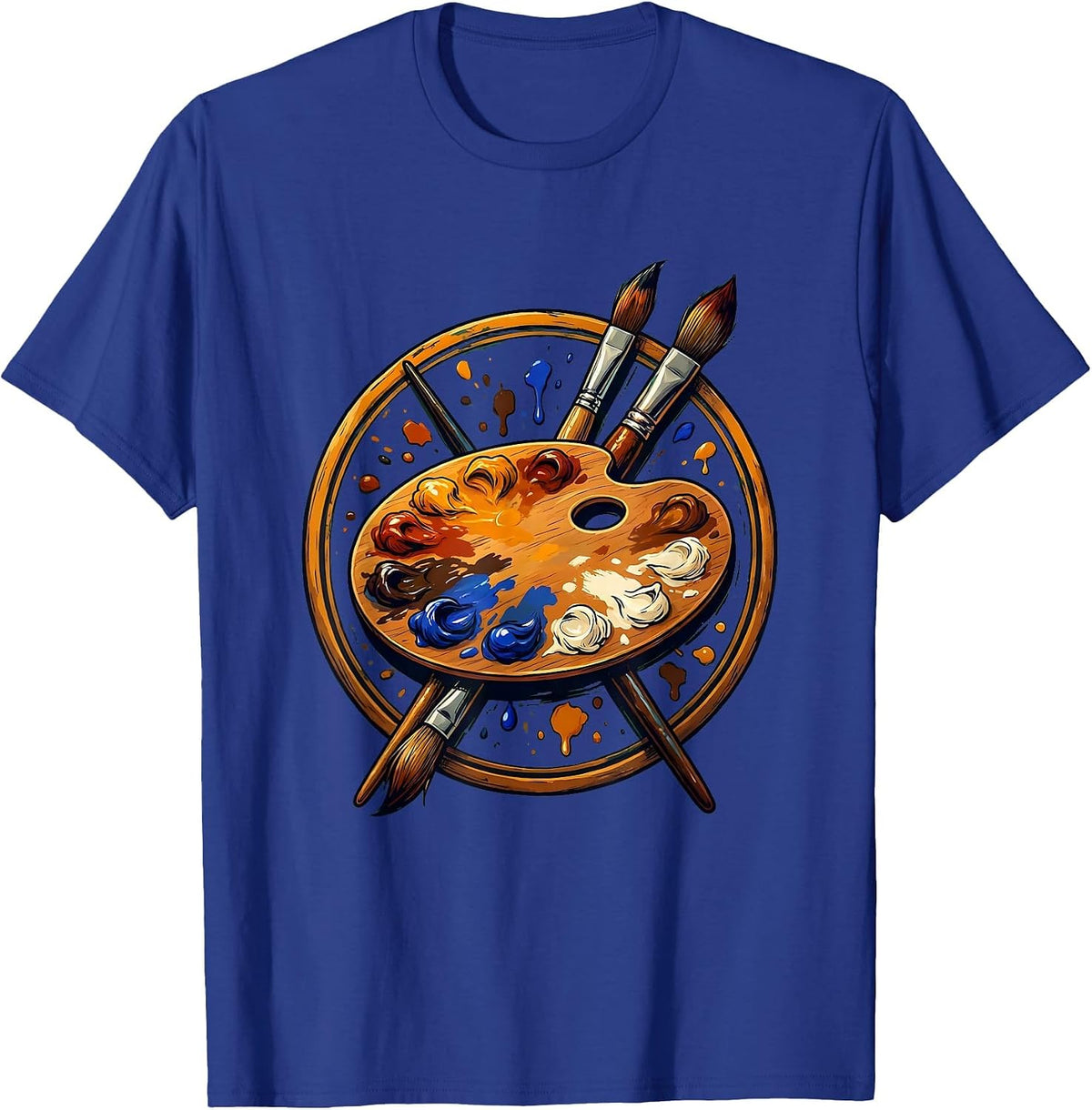 Art Teacher Paint Palette Crossed Brushes Graphic T-Shirt - Royal Blue