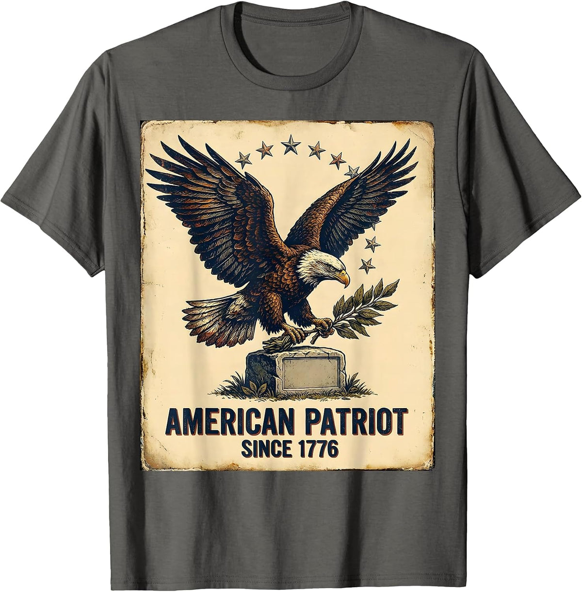 Men's American Patriot Since 1776 Vintage Patriotic T-Shirt - Asphalt Grey