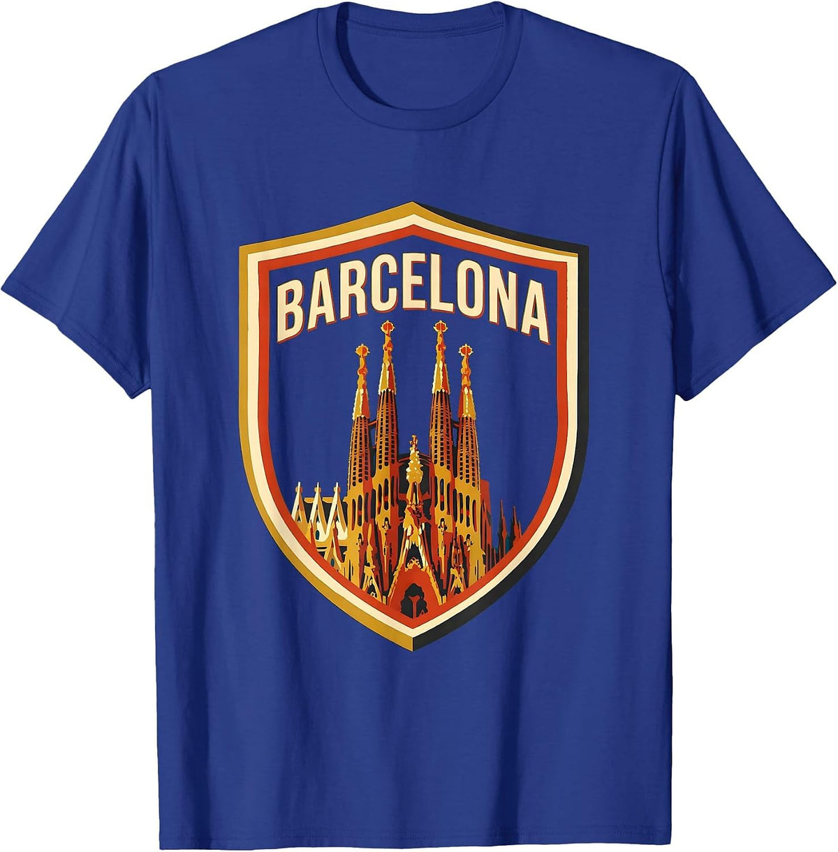 Men's Barcelona Screenprint Poster Spanish Heritage Souvenir T-Shirt - Royal Blue