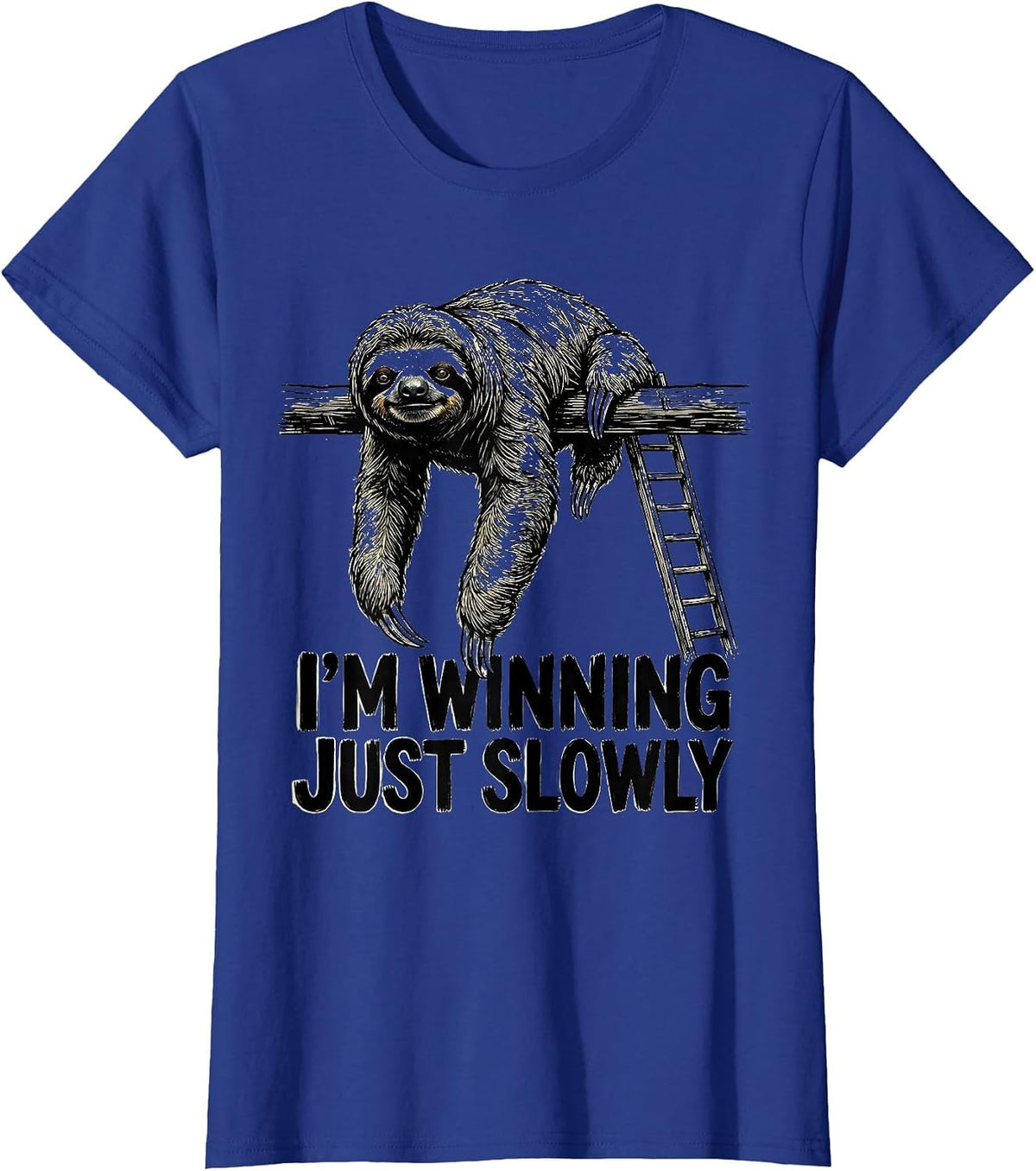 Women's I’m Winning, Just Slowly Funny Sloth Lover Humor T-Shirt - Royal Blue