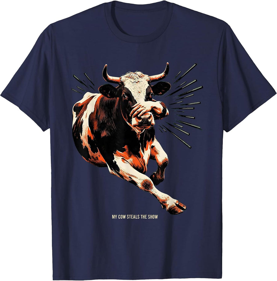 My Cow Steals The Show Funny Cow Lover Dab Animal Humor T-Shirt - Navy Blue