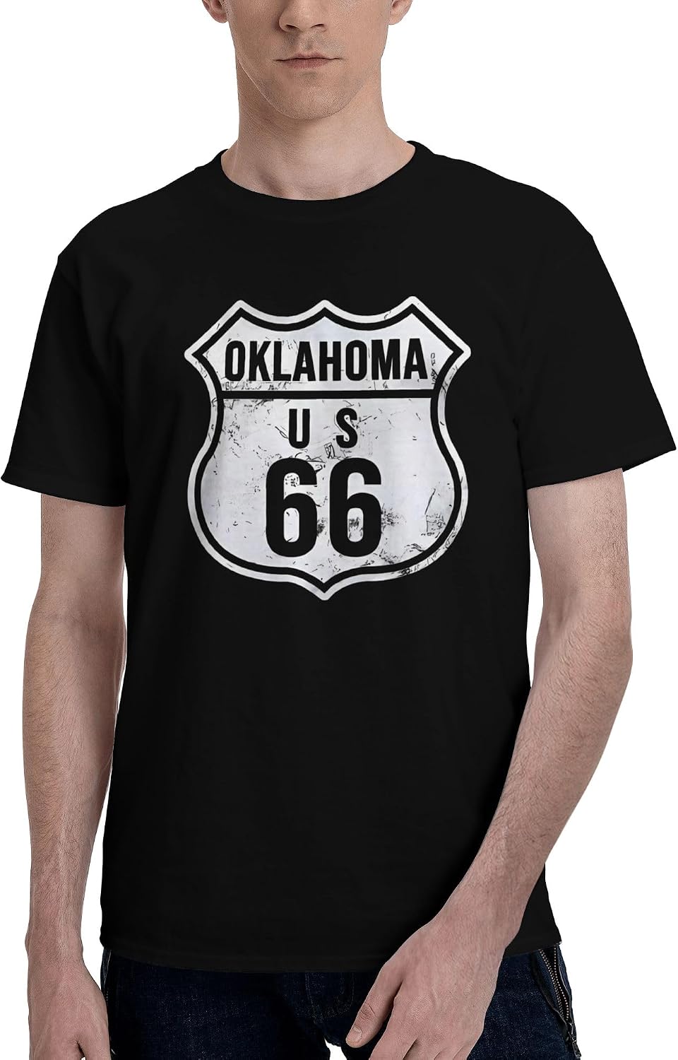 Men's T-Shirt,Oklahoma US 66 Retro Vintage,Athletic Tee Moisture Wicking Workout Gym Top - As Pictured