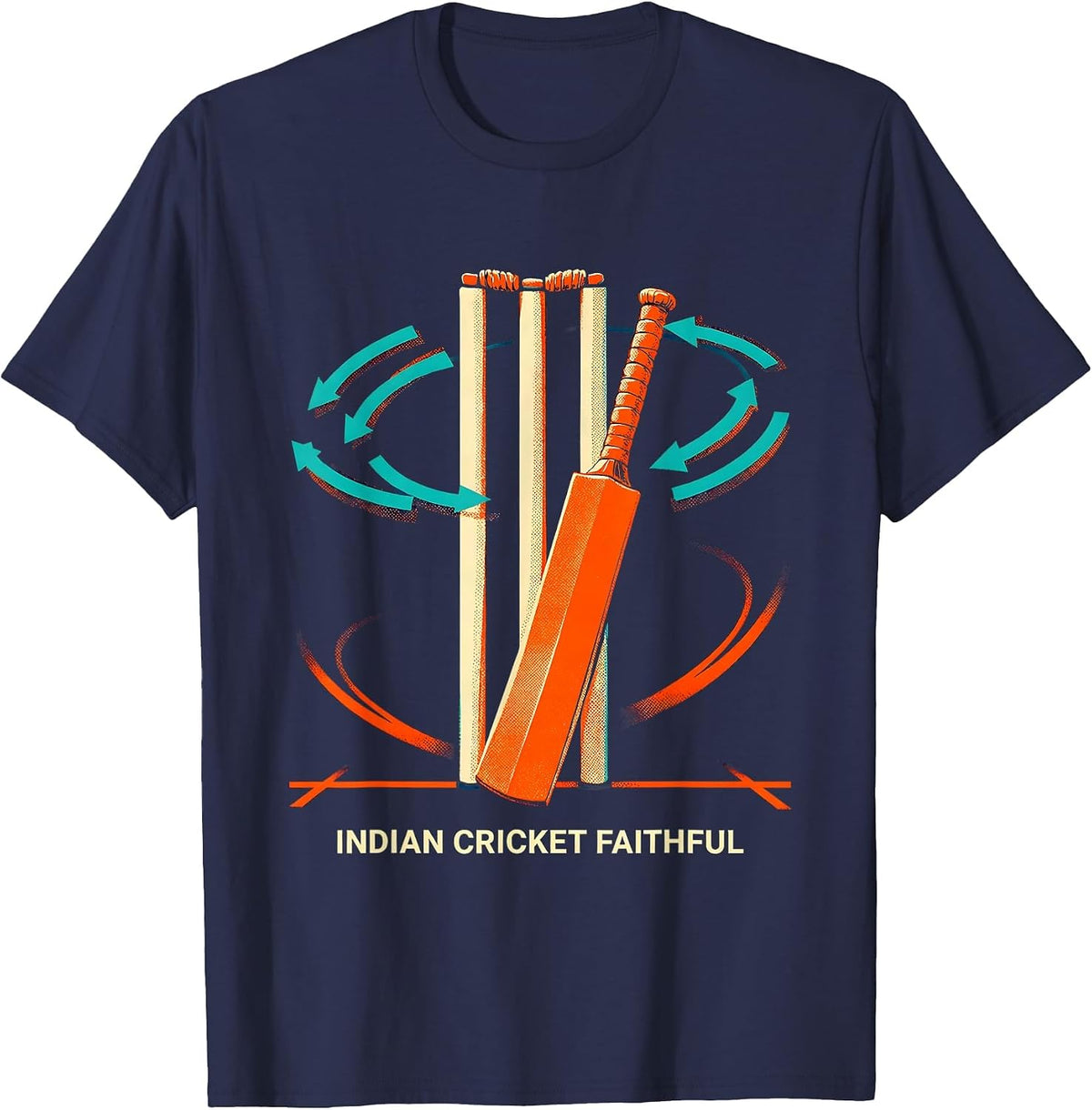 Men's Indian Cricket Faithful Risograph Cricket Fan National Pride T-Shirt - Navy Blue