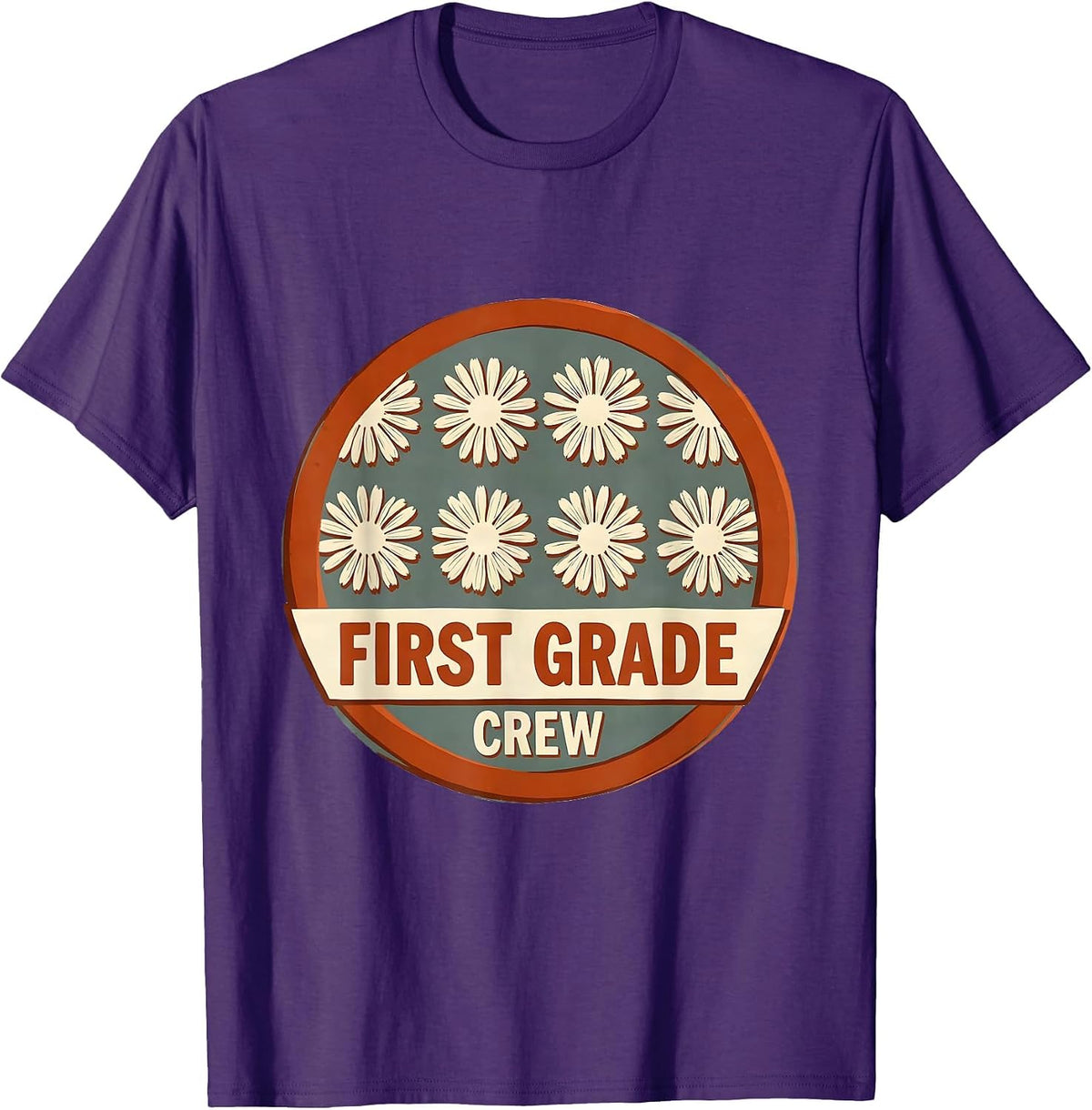 Men's First Grade Crew Wildflower Floral Back To School Teacher T-Shirt - Purple