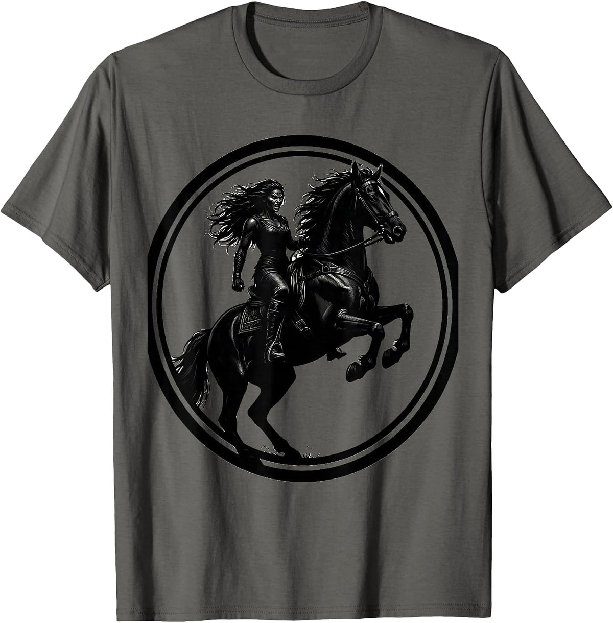 Fierce Rider Rearing Stallion Graphic Design T-Shirt - Asphalt Grey