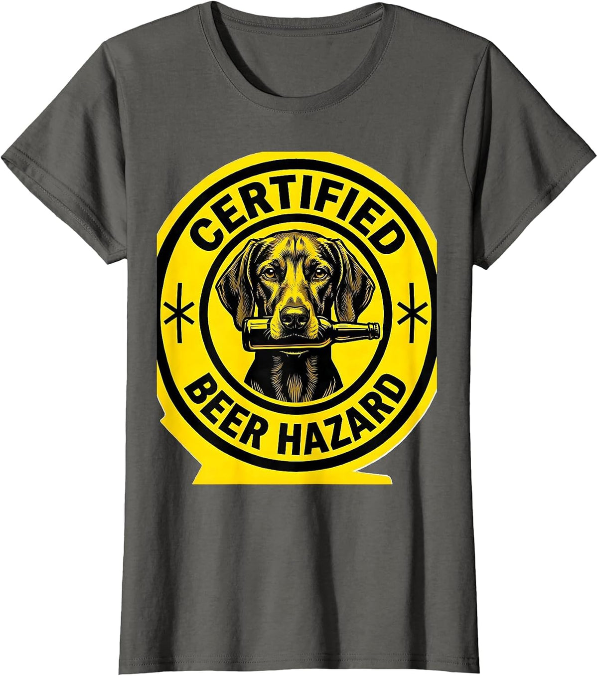 Women's Certified Beer Hazard Stencil Vizsla Dog Meme Humor T-Shirt - Asphalt Grey