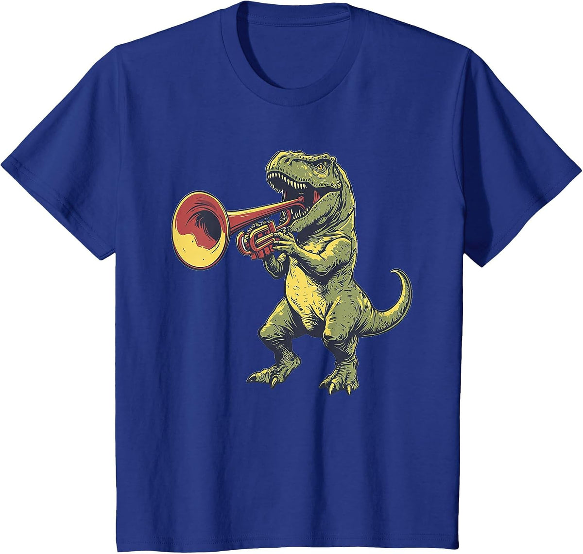 T-Rex Dinosaur Playing Trumpet Musician Music T-Shirt - Royal Blue