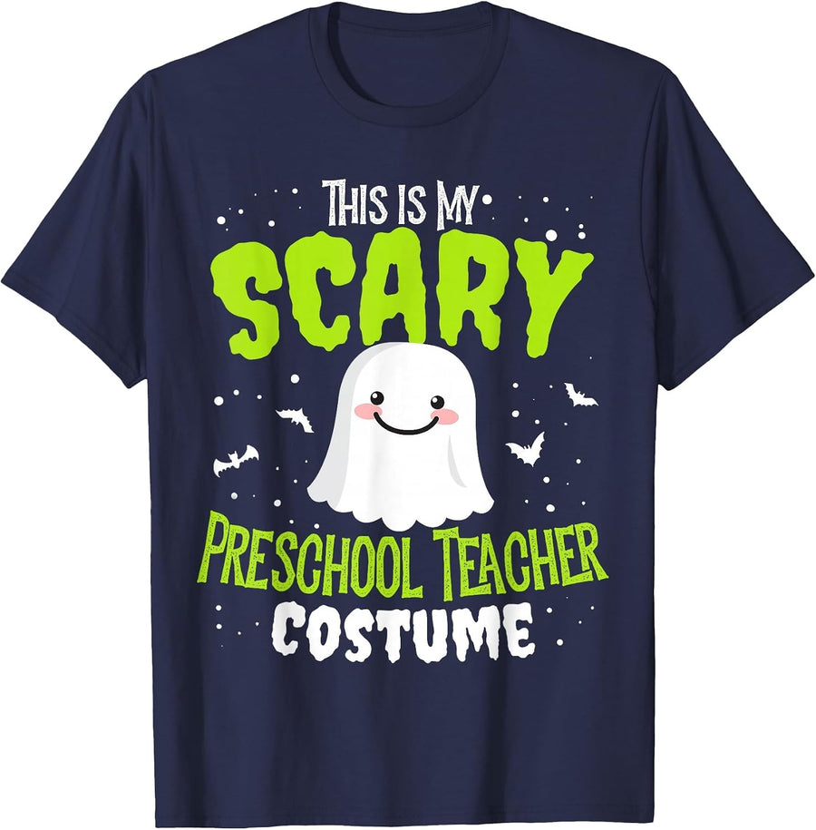 Funny Halloween This is My Scary Preschool Teacher Custome T-Shirt - Navy Blue