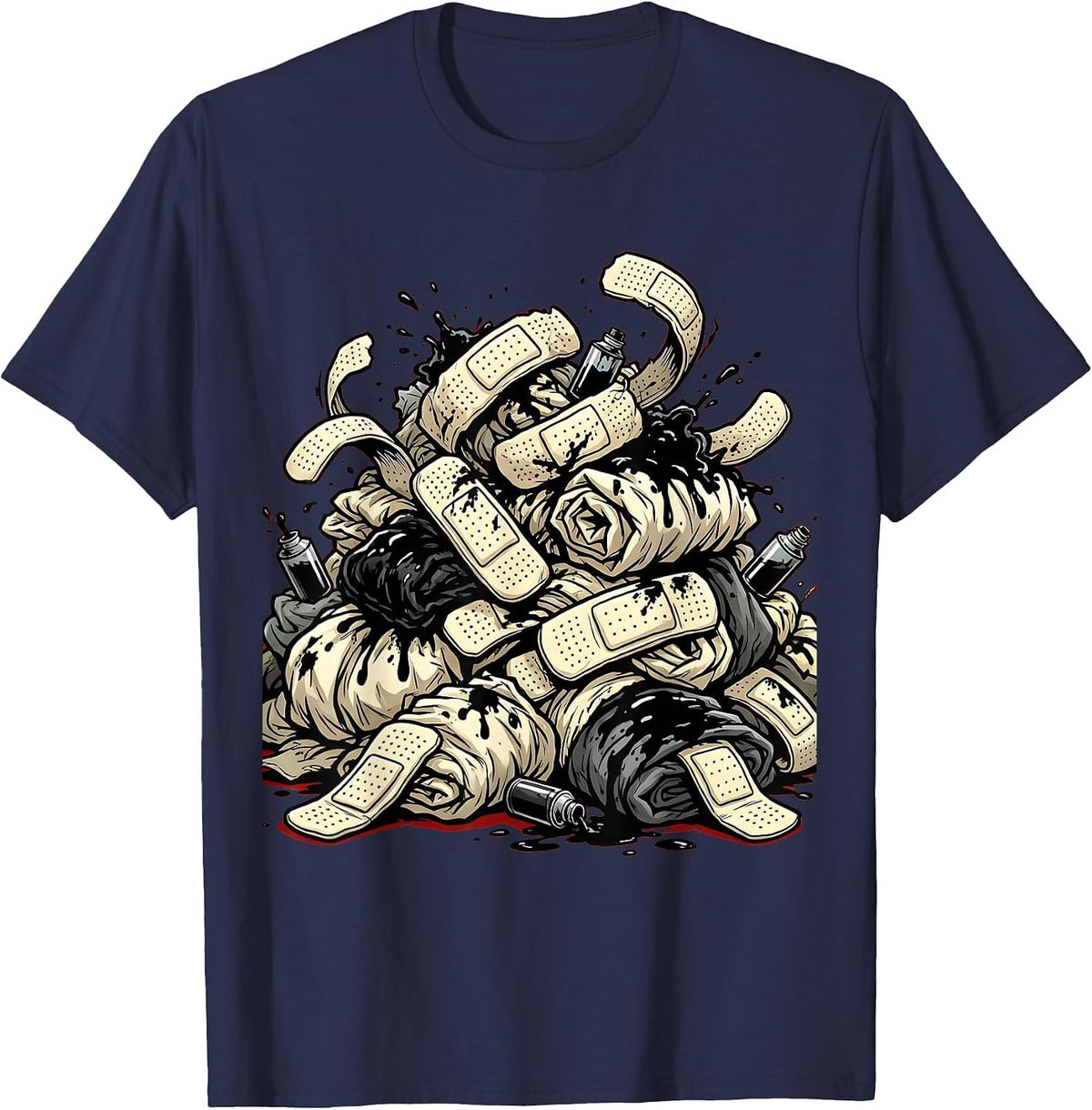 Tattoos Are Trashy Bandages and Ink Rags Art T-Shirt - Navy Blue