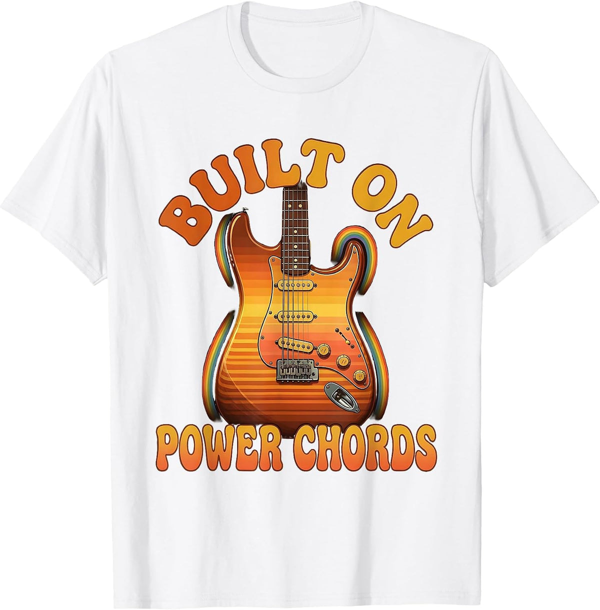 Built on Power Chords Vintage Rock Band Design T-Shirt - White