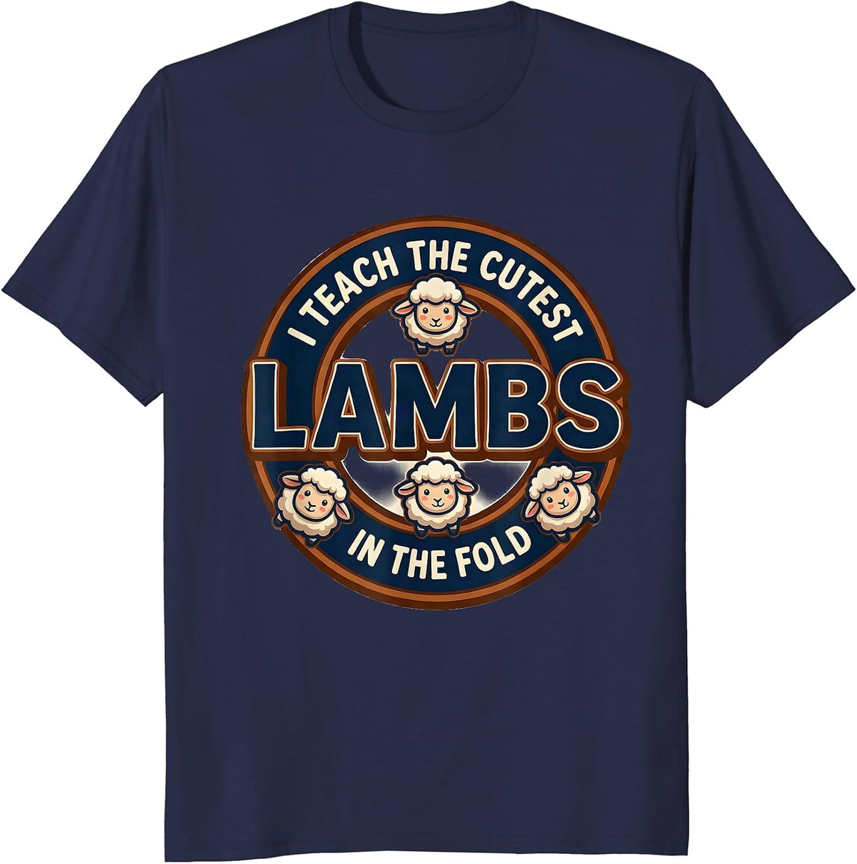 I Teach The Cutest Lambs In The Fold Preschool Teacher T-Shirt - Navy Blue